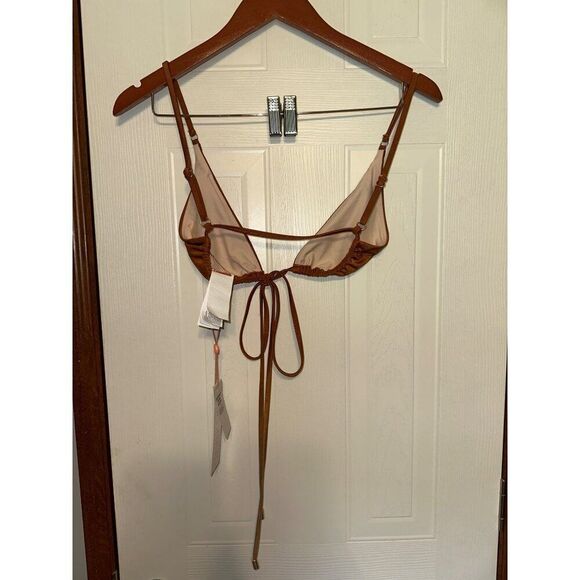 NWT MINKPINK Canyon Wrap Triangle Bikini Top in Gingerbread Brown SZ LG - Picture 6 of 16